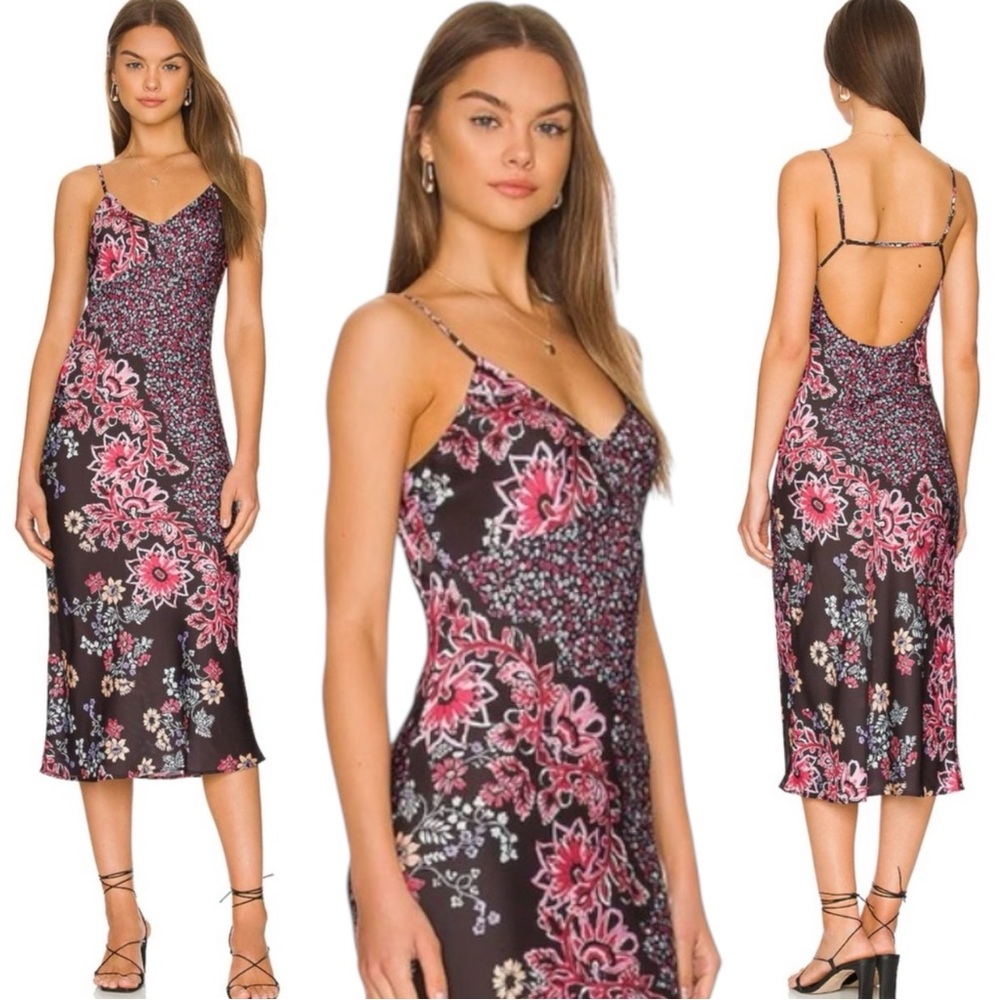 Free People Your Better Side Midi Slip Dress in Black Floral Medium NWT 90s Y2K - Picture 5 of 17